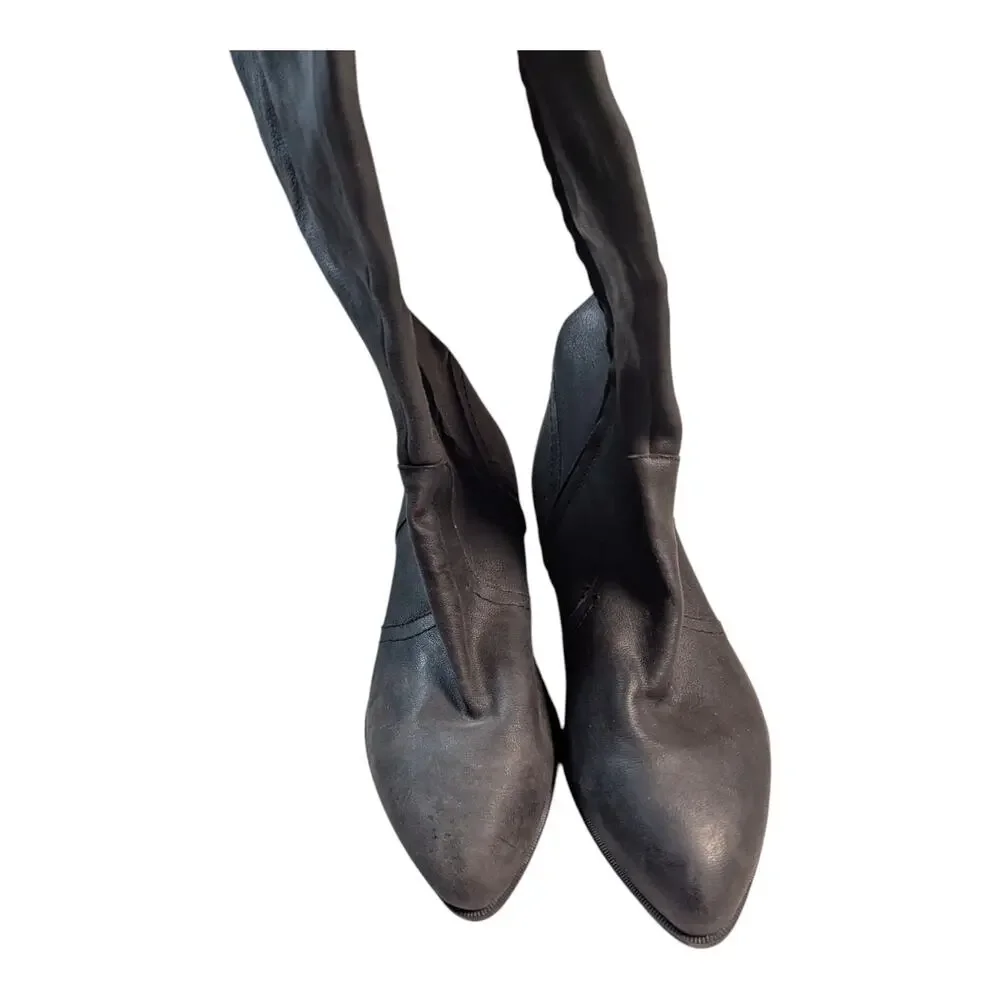 Nine West Nicolah Black Leather Knee High Pointed Toe Wide Calf Riding Boots 9